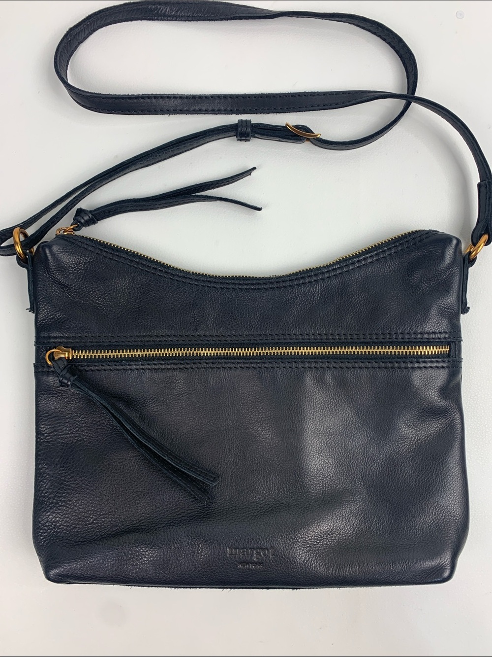 Margot NY Leather Crossbody Bag Black with Gold Hardware Zip Adjustable Lined